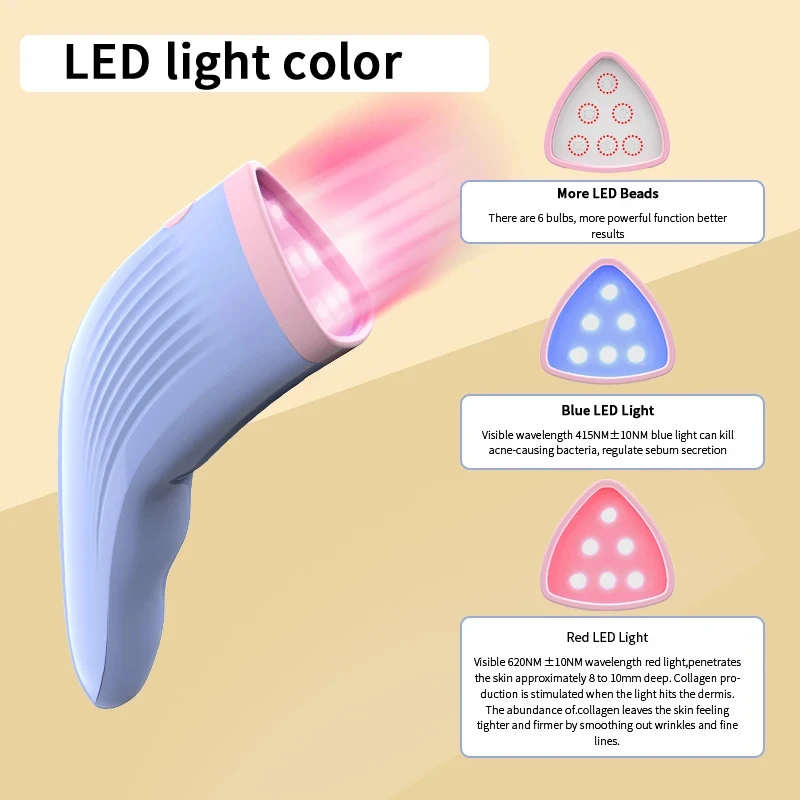 LED UVフェイシャルマッサージャー,赤と青のにきびスポット治療装置,家庭用,RF美容機器,ワンドマッサージャー,フェイスライトセラピーマシン