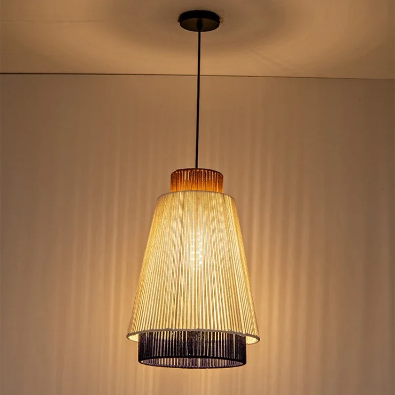 SANDYHA rétro japonais pendentif lumières tissé coton corde lustre idéal pour salon chambre Table à manger Unique décor à la maison