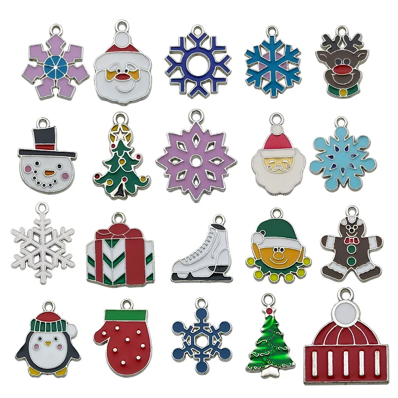 Mixed Santa Claus Snowman Bell Christmas Pendants Alloy Enamel Charms For DIY Jewelry Making Accessories Holiday Decoration Bulk