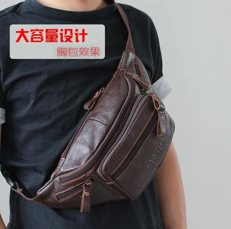 Genuine Cowhide Leather Waist Bag Men Funny Pack Belt bag Phone Pouch Multiple Pocket Hiking Running And Cycling bags fanny pack