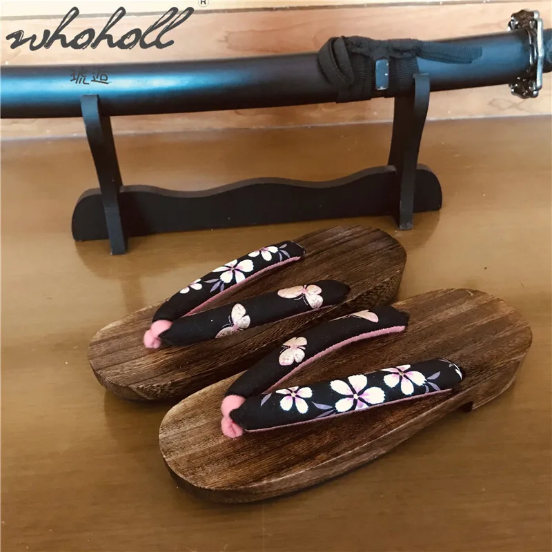 WHOHOLL Infradito da donna Zoccoli Geta in legno giapponese Scarpe per donna Pantofole estive Scivoli Scarpe cosplay Geisha giapponese