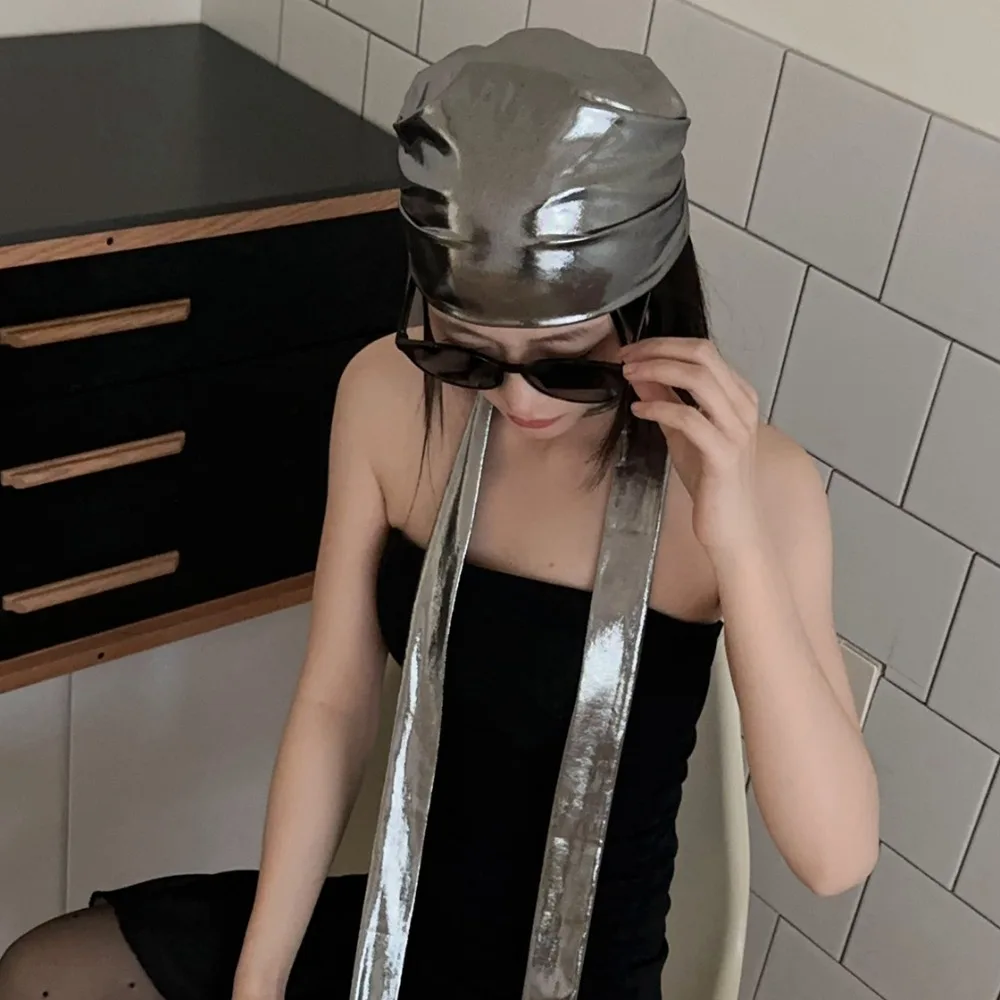 

Y2K Liquid Silver Hair Scarf Hip Hop Soft Wrap Laser Color Hair Band Slender Scarf Headband Punk Bandana Girls