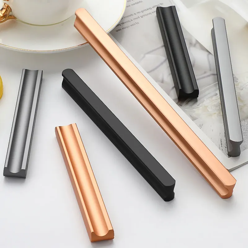 Matte Black Long Handles for Cabinets and Drawers Kitchen Cupboard Door Knobs Wardrobe Pulls Modern Simple Furniture Hardware