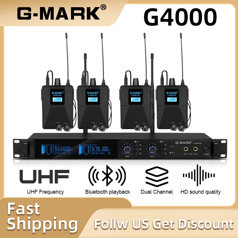 G-MARK G4000 Wireless In Ear Monitor Mono UHF Stage Monitoring Frequency Selectable For Singer Guitar Studio Band Performance DJ