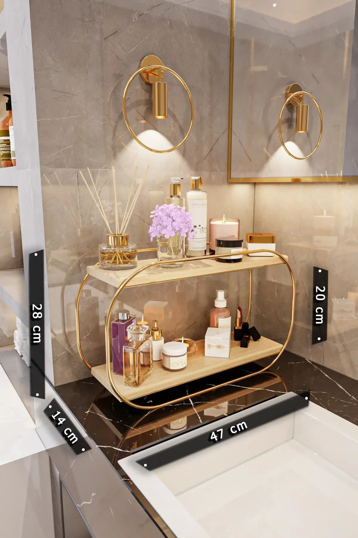 2022 Modern Wooden Shelf Organizer Multi-Purpose Oval New Functional Desktop For Bathroom Kitchen Makeup And Jewelry Gold Luxury