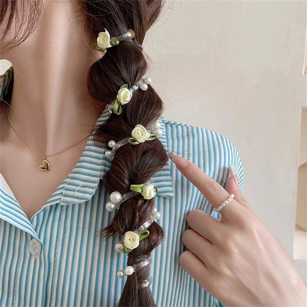 1/3 Stück Rose Pearl Telefondraht Haargummi Blumen Haarspange Haargummi, High-End-Haar-Accessoire für Frauen