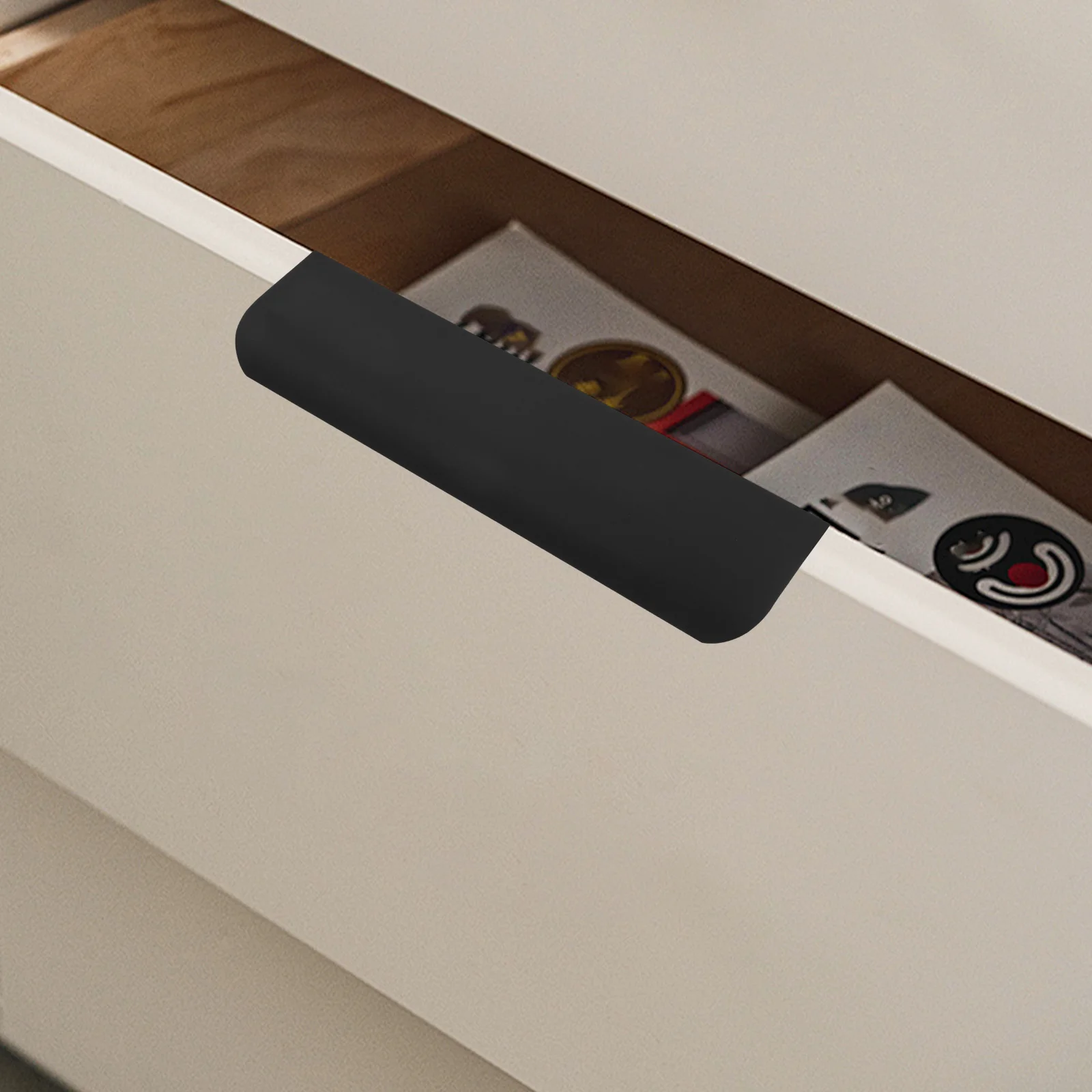 10 قطعة مقابض للخزانة المخفية درج سبائك الألومنيوم يسحب تصميم أنيق وبسيط لأبواب خزائن المطابخ باللون الأسود #2