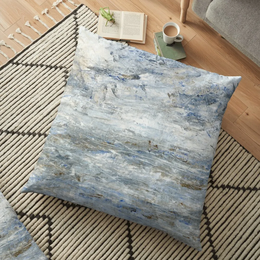 

Abstract Seascape in Grey and Blue Floor Pillow Marble Cushion Cover