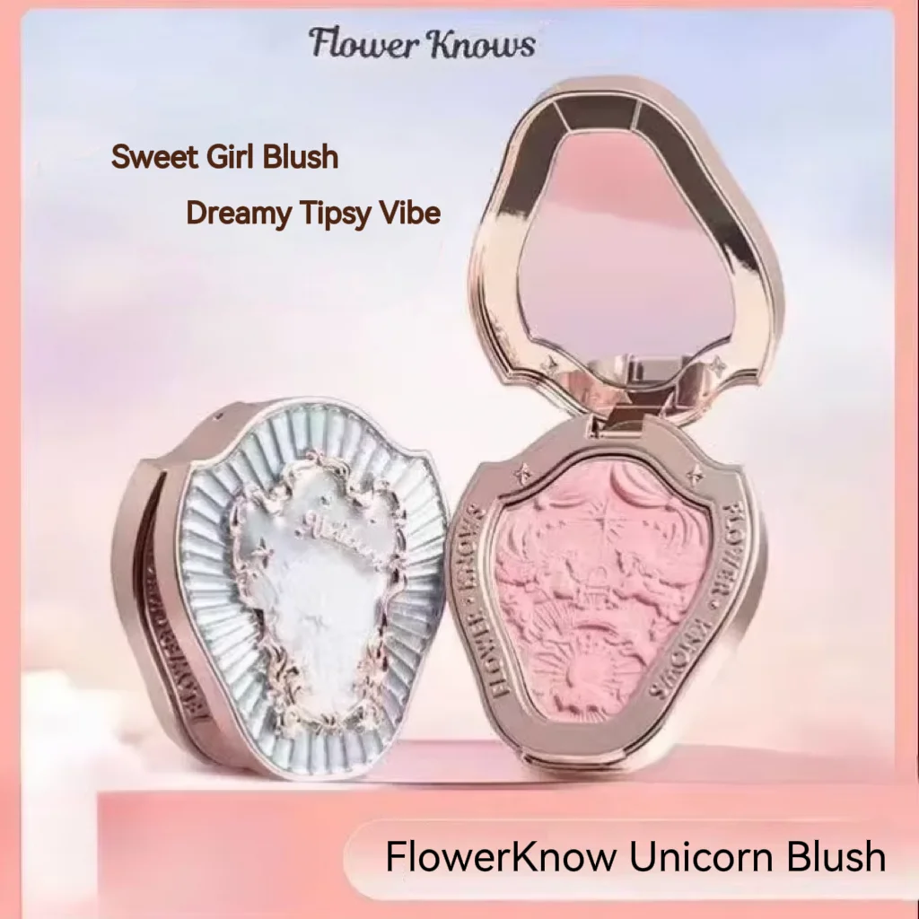 FlowerKnow Unicorn Strawberry Rococo Embossed Blush & Contouring Palette, Highlighter & Multi-Use Cream Blush