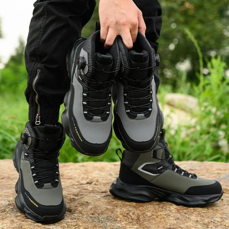 Anti-smash Anti-puncture Boots Cushioned Protection Safety Shoes Steel Toe Anti Shock Lightweight Rotating Button Sneakers