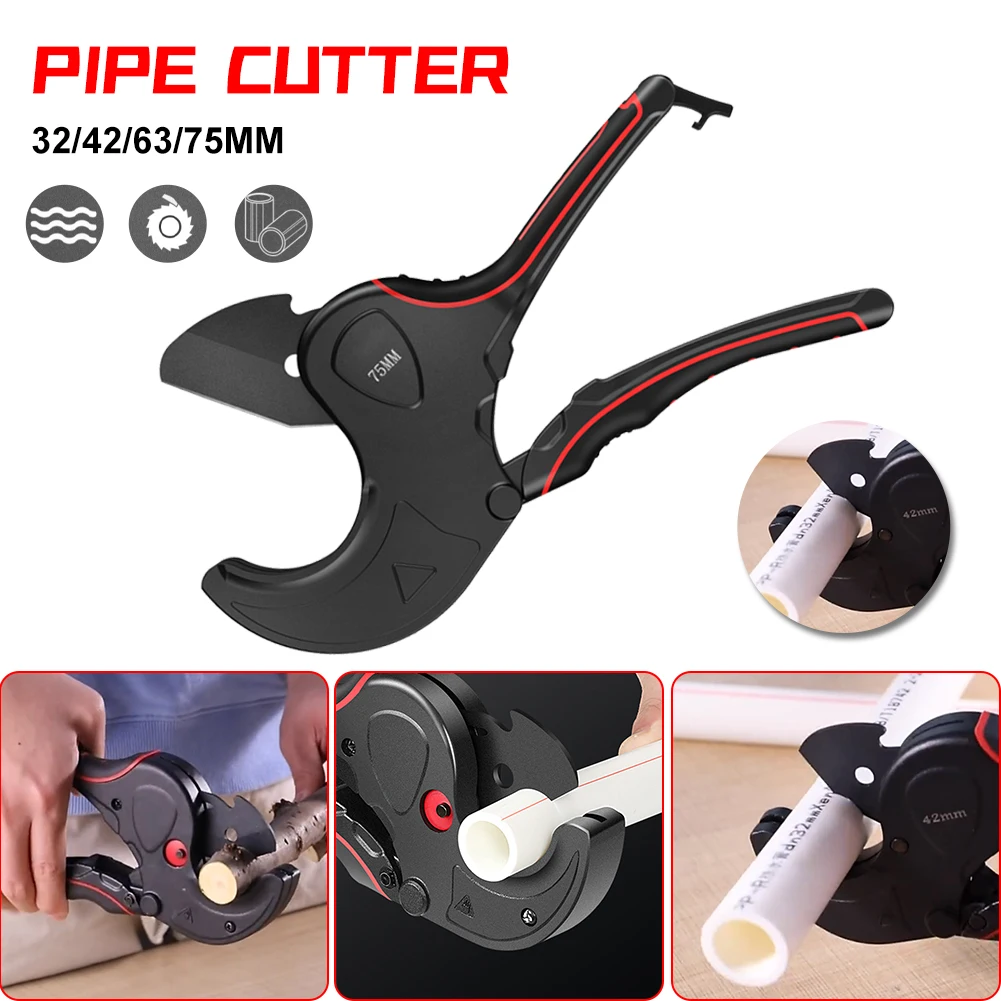 Pipe Cutter 32-75MM Pipe Cutting Scissors Ratchet Cutter Tube Hose Plastic Pipes PVC/PPR Plumbing Manual Cutters Hand Tools