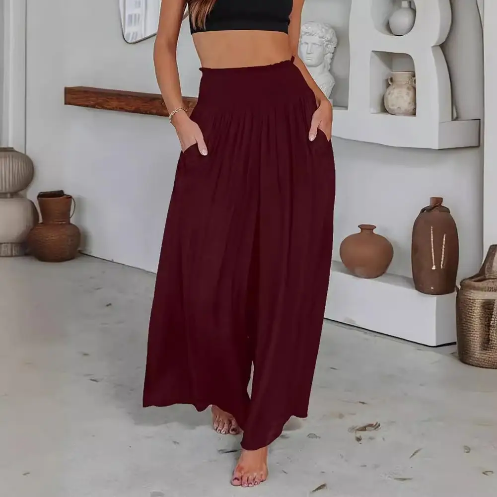 

Summer Loose Leg Pants Stylish Women's Summer Pants Elastic High Waist Wide Leg Trousers for Vacation Work for Fashionable