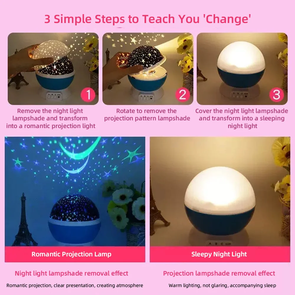 Star Projector Lamp Children Bedroom LED Night Light Baby Lamp Decor Starry Festival Atmosphere Lamp Moon Galaxy Projector Lamp