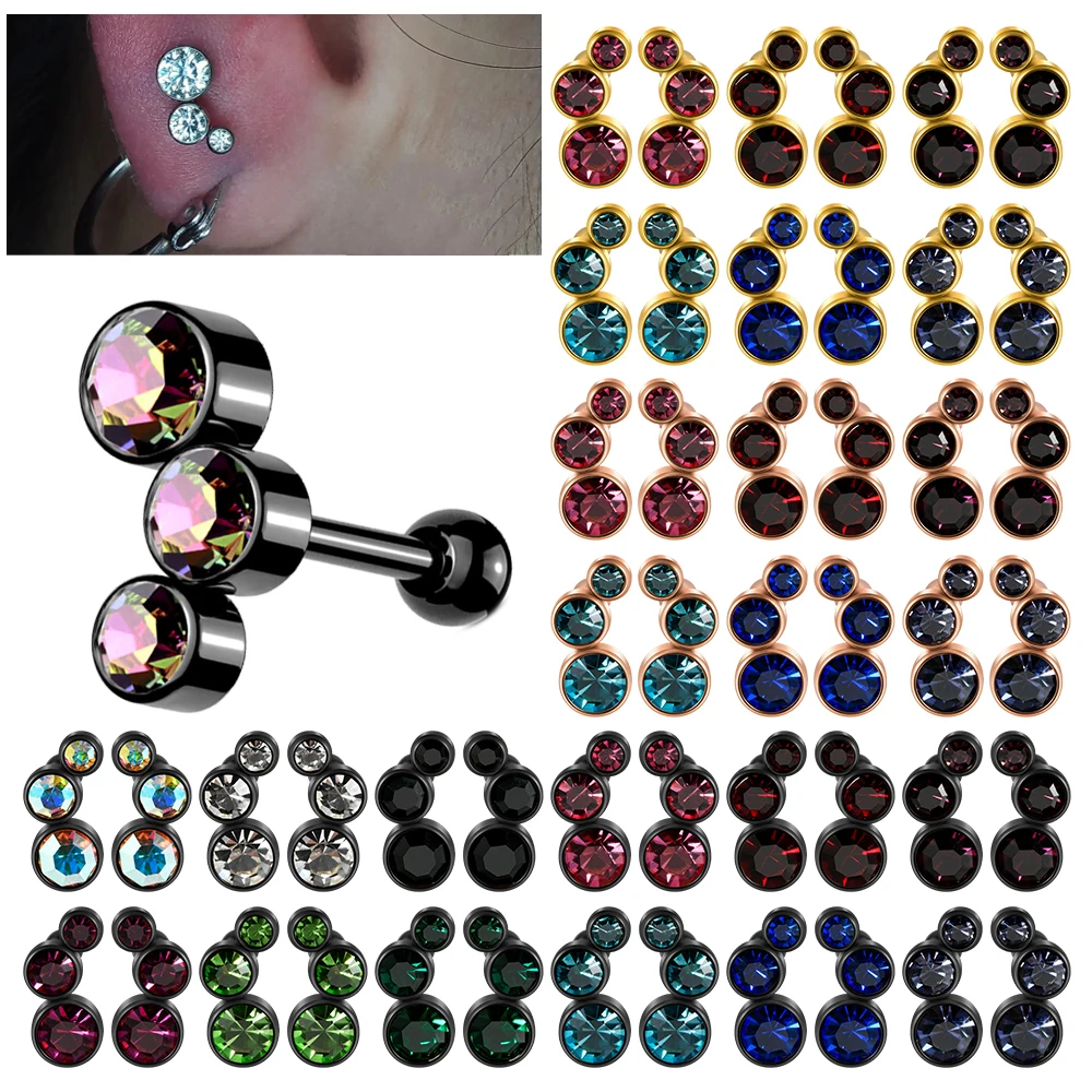 PAIR Stainless Steel Zircon Drill Ear Tragus  Cartilage Earrings Zircon Cluster Curved Ear Helix Daith Piercing Body Jewelry