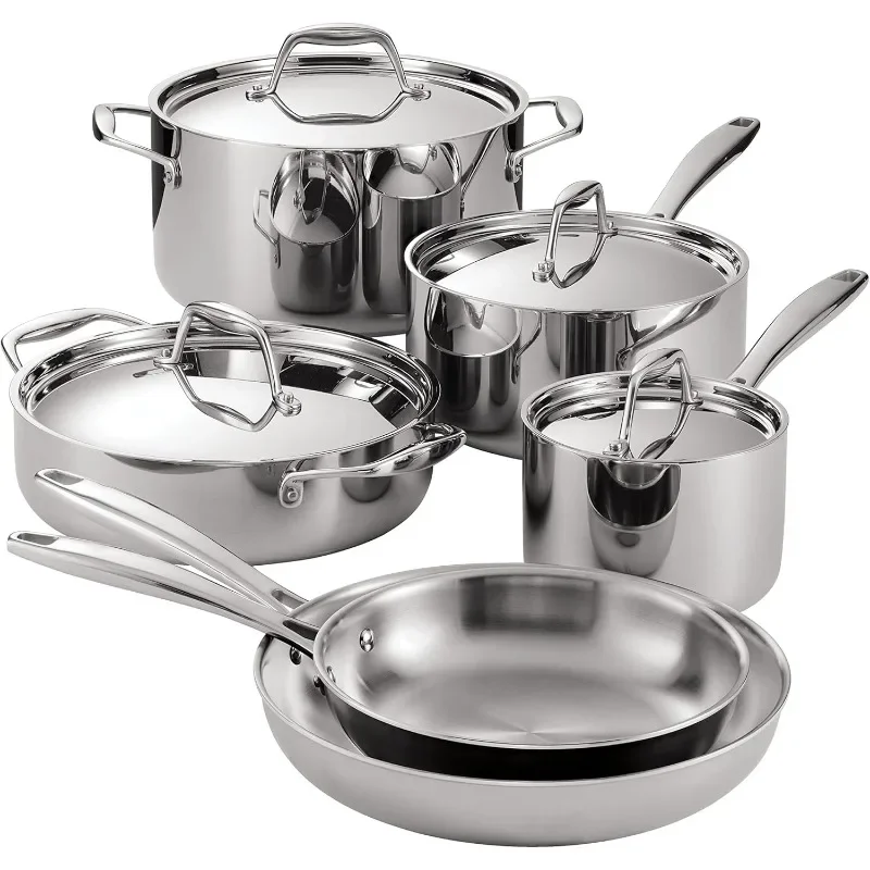 Tramontina Tri-Ply Clad Stainless Steel 10-Piece Cookware Set with Lids, Pots and Pans Kitchen Set, Induction-Ready