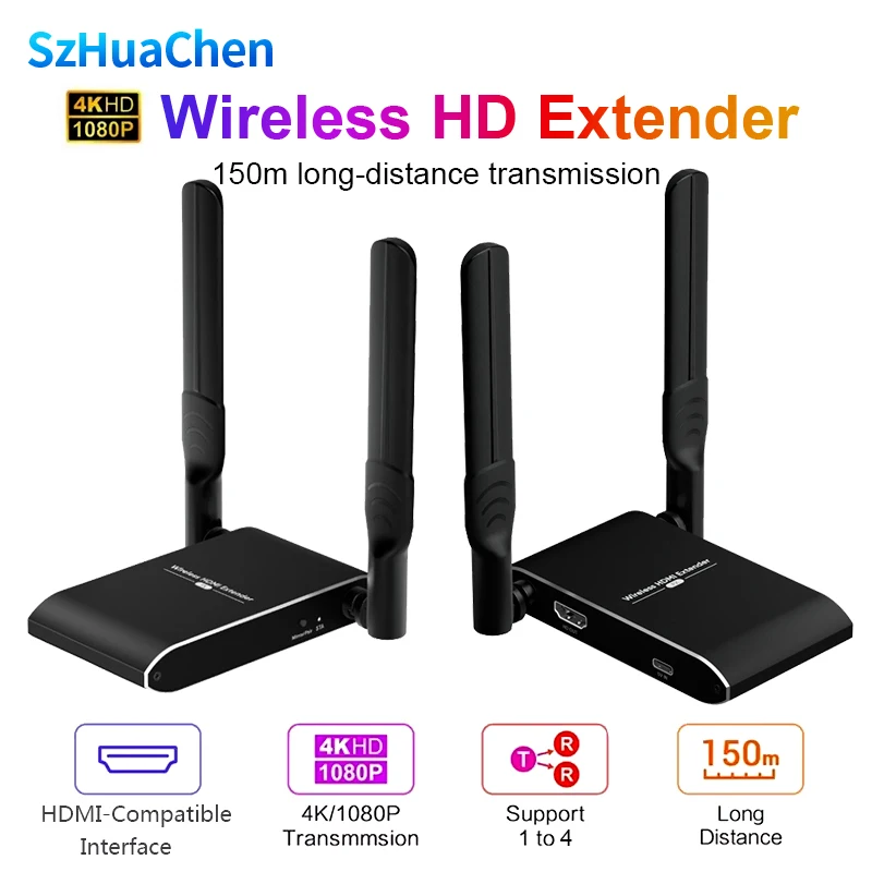 

150M 4K Wireless HDMI-Compatible Extender, Has Transmitter & Receiver Suited for CCTV PC Satellite TV Ensuring Sharp Viewing