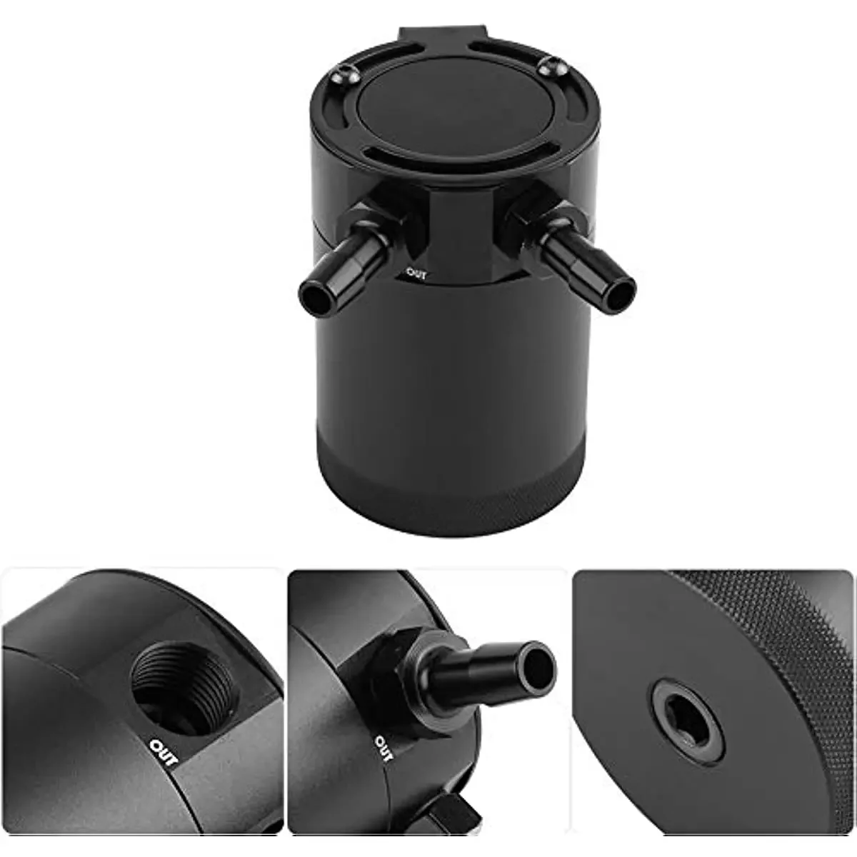 خزان علبة التقاط الزيت، مجموعة خزان زيت محرك السيارة الألومنيوم ذات الفتحتين العالمية، مجموعة خزان الاستراحة باللون الأسود