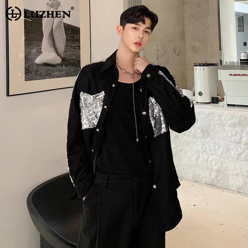 

LUZHEN 2025 Autumn New High Quality Velvet Sequin Patchwork Pockets Design Casual Shirts Men's Long Sleeve Male Clothes JY3710