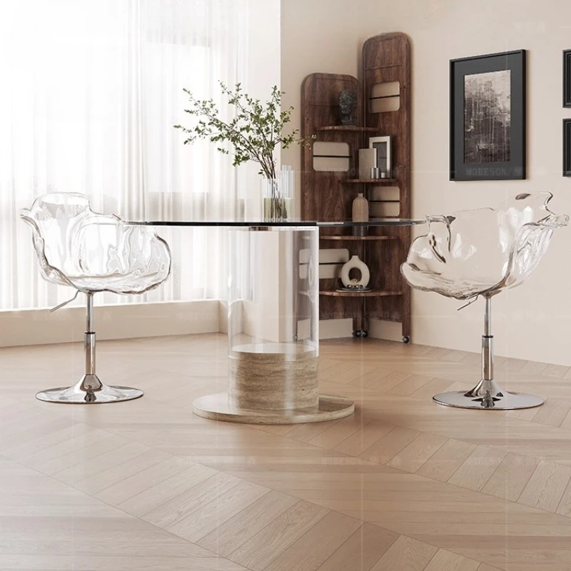 Stunned wind design, high-end glass dining table and chair combination household small apartment round