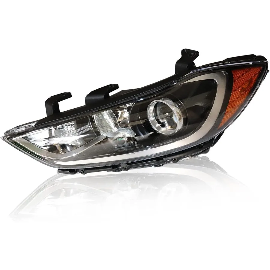 مجموعة مصابيح أمامية هالوجين لـ 2017 2018 Hyundai Elantra SE SEL Value Edition استبدال المصباح مع الإسكان الأسود La