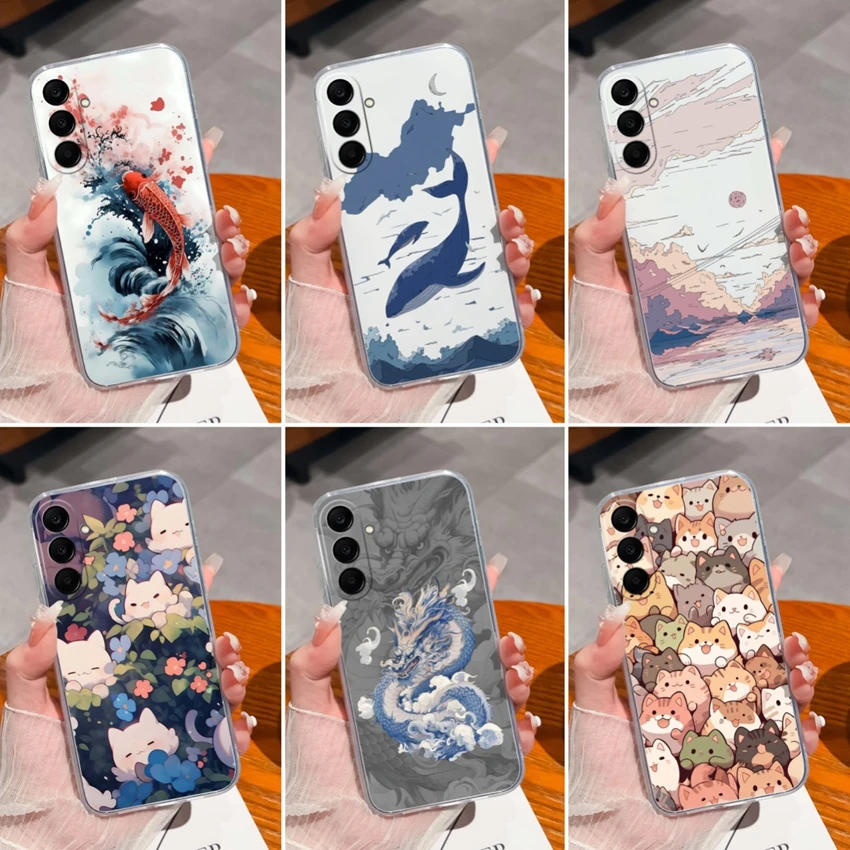 Funda For Samsung A17 Mystery Whale Pattern Cover Case Soft Transparent Bumper Shockproof Casing For Samsung A 17 A17 Coque Capa