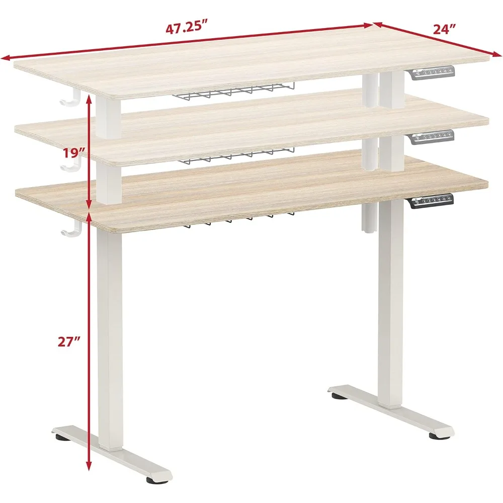 Recommande Bureau sur Pied Réglable, 48x24 Amaran, Cadre Blanc et Plateau en Erable