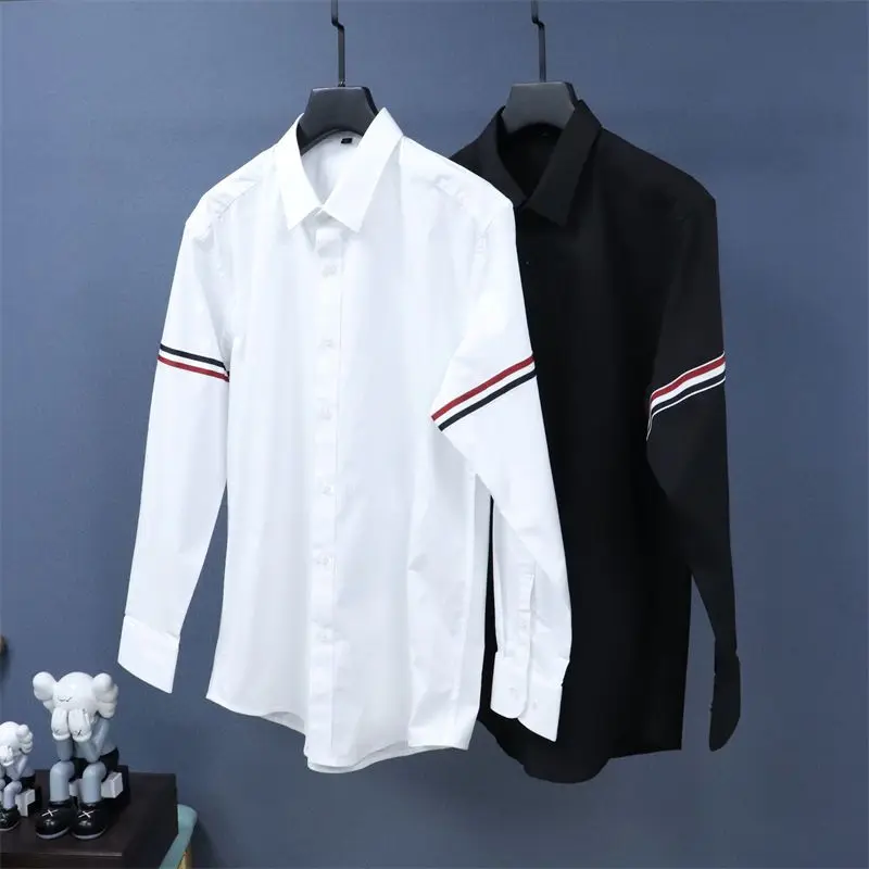 

Spring Autumn Long Sleeve Pure Color Men's Shirt Business Casual Slim Fit Large Size Workwear Versatile Polyester Fiber Shirt