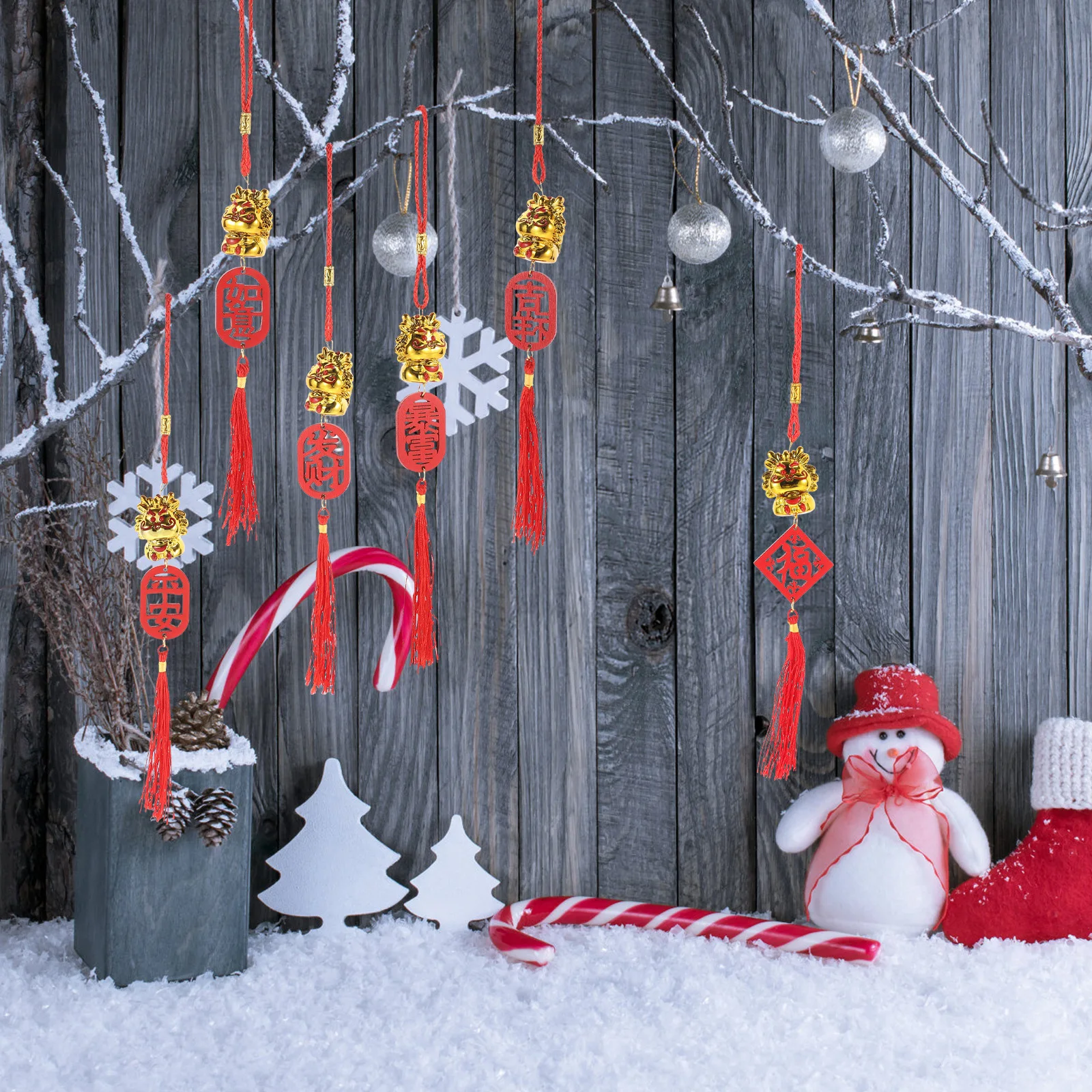 

6Pcs Chinese Style Tassel Dragon Hanging Decor Delicate Festival Ornament for New Year Party Home Shop Window Decoration