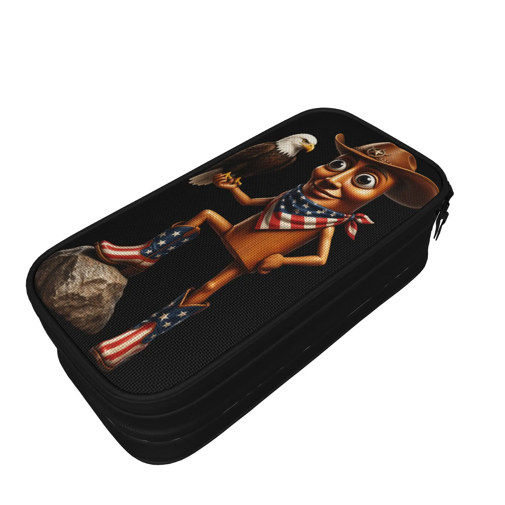 Tung Sahur Cowboy Eagle Trainer USA Patriotic Brainrot Pencil Case Canvas Pencil Bag Student Vintage College School Pencil Cases