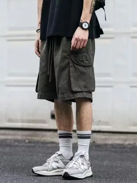 

Японская рабочая одежда в стиле ретро, мужские свободные хлопковые повседневные летние брюки больших размеров с пятью четвертью, прямые брюки на молнии со средней талией