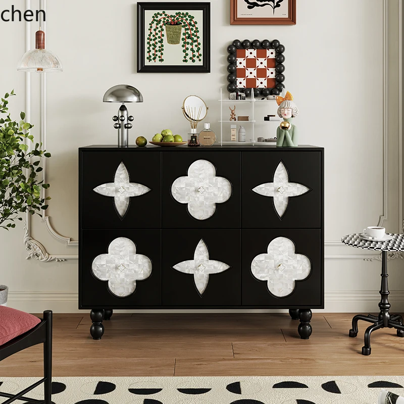 solid wood shoe cabinet entry medieval style guest foyer four-leaf flower and grass dining side locker