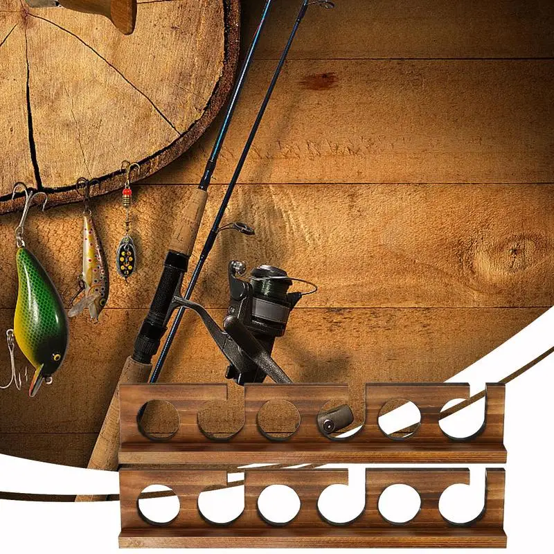 Fishing Rod Holders For Garage Storage Rack Fishing Rod Rack Wooden Fish Rod Holder Wall Mounted Fishing Pole Organizer Holds 6