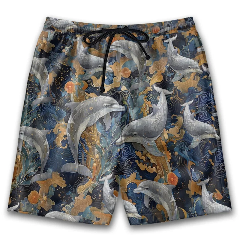 

Пляжные шорты с рисунком дельфина, мужские быстросохнущие гавайские шорты, детские плавки, летние шорты с 3d принтом для животных