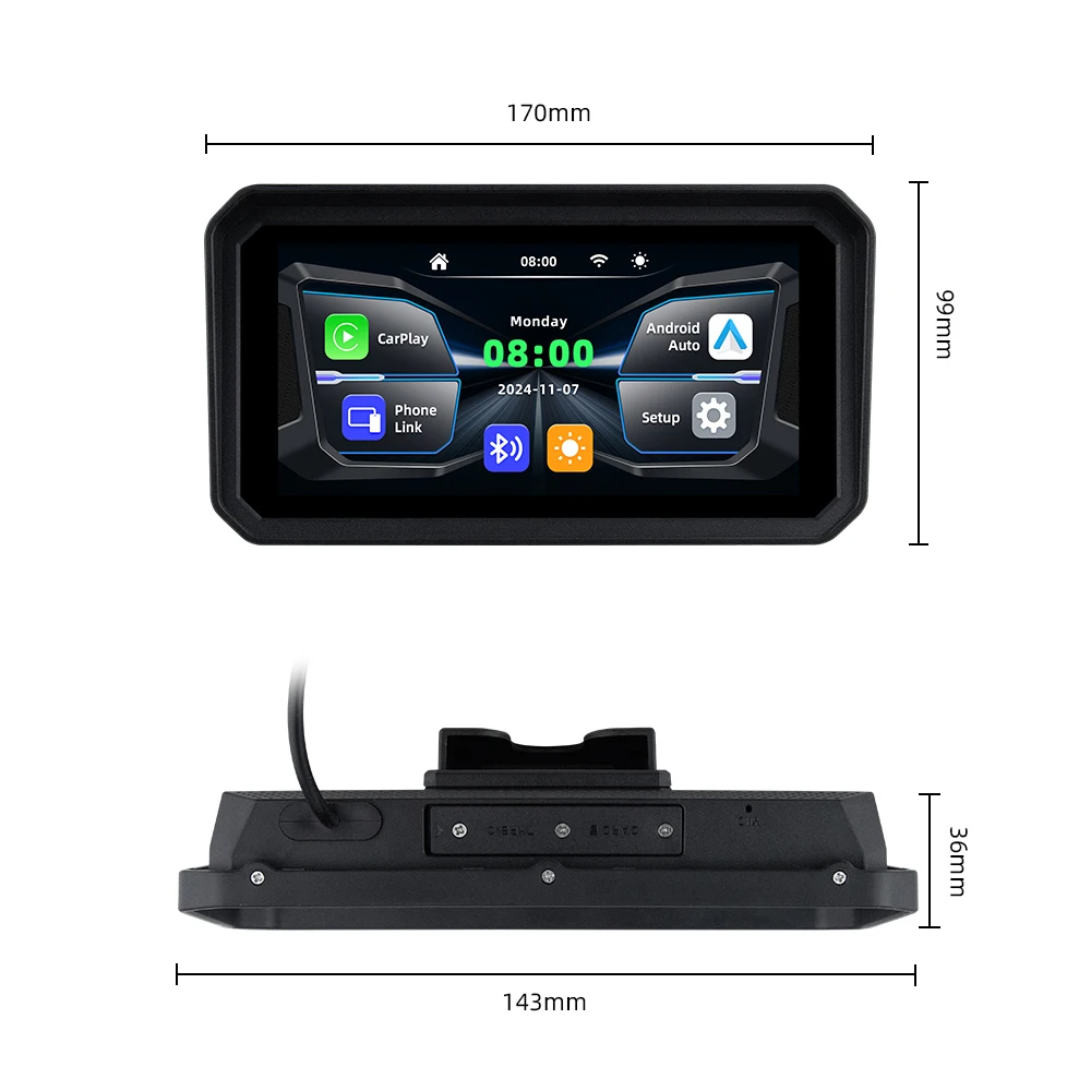 EKIY 6.0 بوصة لوحة قيادة رقمية محمولة للدراجات النارية نظام تحديد المواقع والملاحة شاشة عرض لاسلكية CarPlay Moto Android Auto