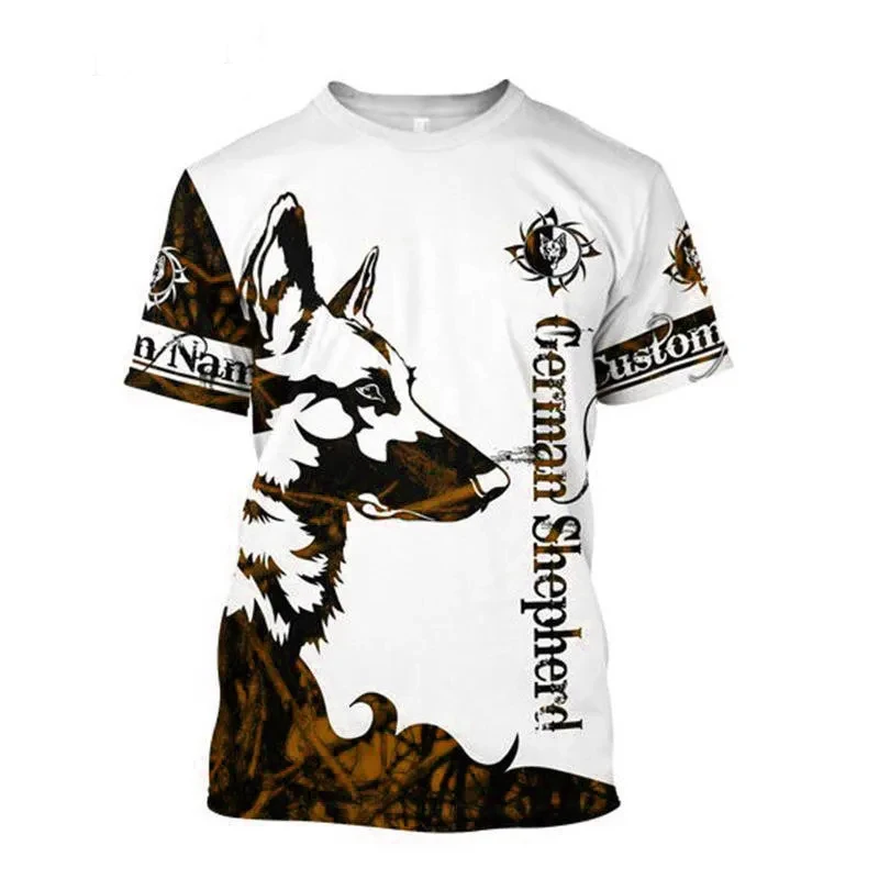Short-sleeved Men's 3D T-shirts Summer German Shepherd Abstract Graphic Print T Shirt Oversized Men Clothing Streetwear Tops Tee