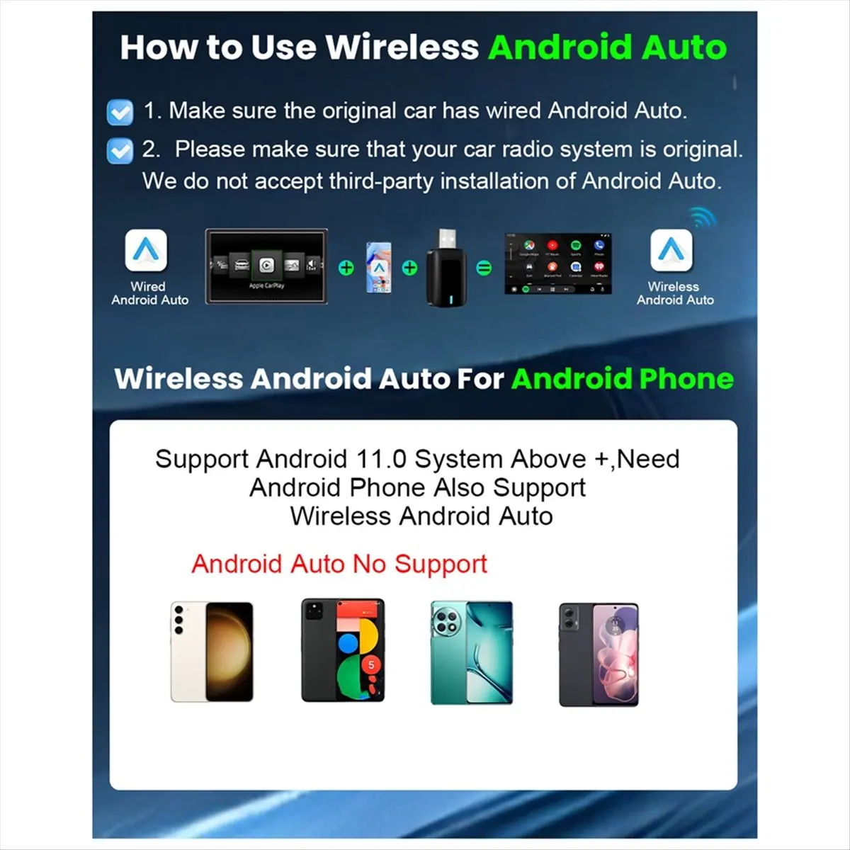Dynamic Wired to Wireless Carplay & Android Auto 2 in 1 Dongle 2.4/5G WiFi Bluetooth 5.0 for Wired CarPlay Android Auto Cars
