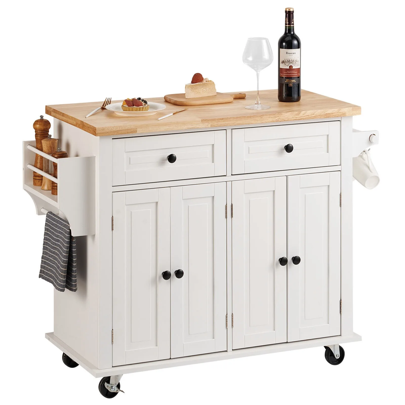 Kitchen Island Cart Trolley Storage Cabinet w/ 2 Drawers & Rack United States