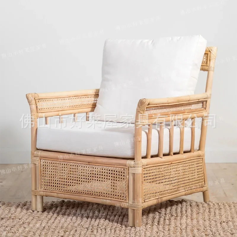 Single rattan chair simple homestay natural rattan balcony sofa chair negotiation reading chair hotel South East Asia sofa