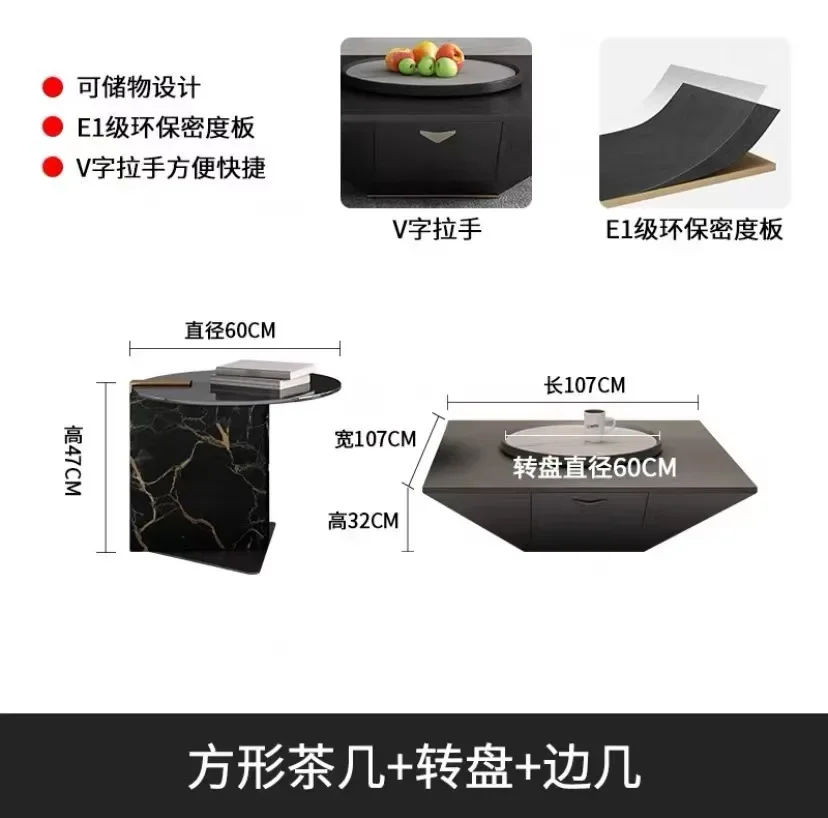 YJ32 طاولة قهوة فاخرة وبسيطة وخزانة تلفزيون لغرفة المعيشة وطاولة شاي من الخشب الصلب والزجاج المقسى بجانب متنقل مربع #6