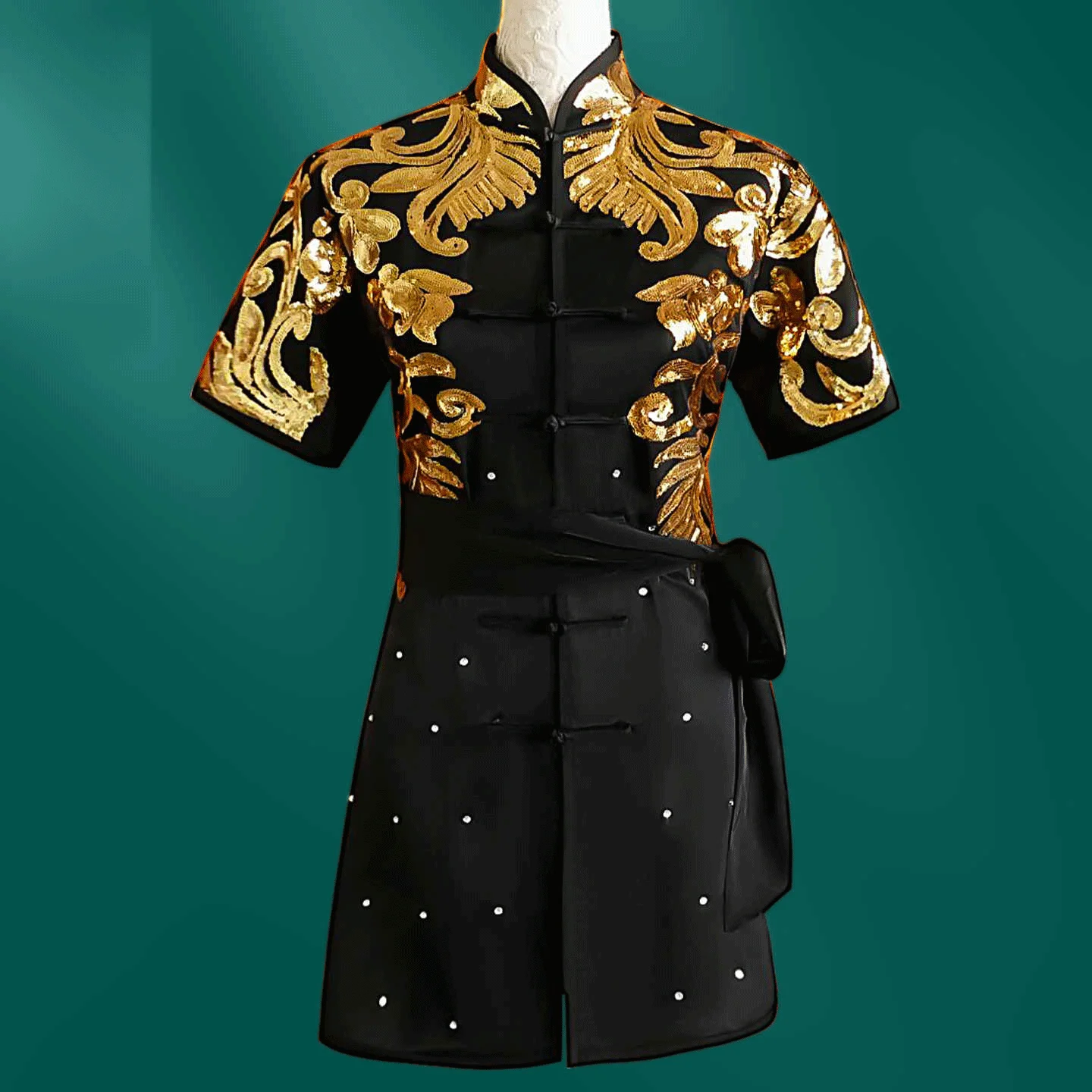 Yanwutang's new yarn embroidery black imitation silk martial arts costumes, colorful costumes, kung fu competition performance c