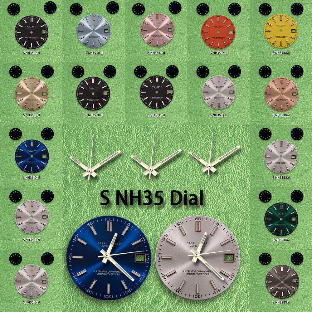 Esfera S NH35 de 28,5 mm, Esfera Sun Dial, Esfera Log Dial, Apta para Movimiento NH36, Verde o Azul Hielo Luminoso, Accesorios de Modificación de Relojes