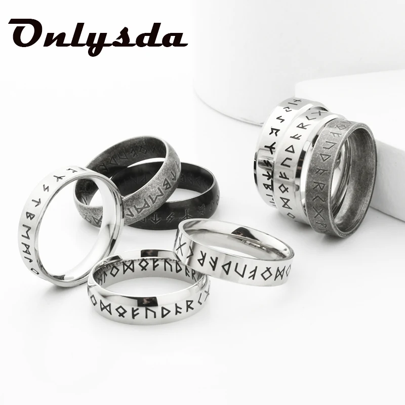 2022 mode Großhandel edelstahl Odin Nordischen Viking Amulett Rune MÄNNER Ring Trend Worte Retro Paar & valentinstag Schmuck