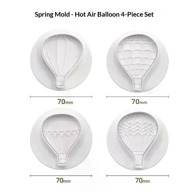 4Pcs Hot Air Balloon Frosting Cookie Mold Spring Press Mold Cartoon Cake Decorating for Birthday Dessert Table Decor