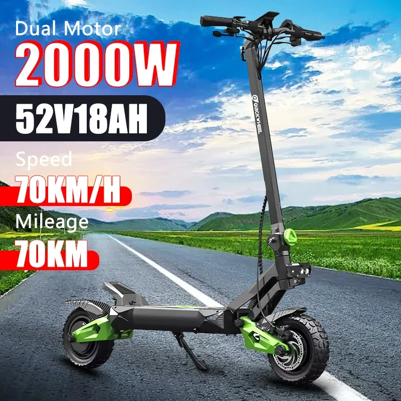 EU stock Escooter Powerful  2024 S6 2000W 52V 18AH Dual Motor 10 inch tyres Electric Scooter Max speed 70km/h Max range 70km