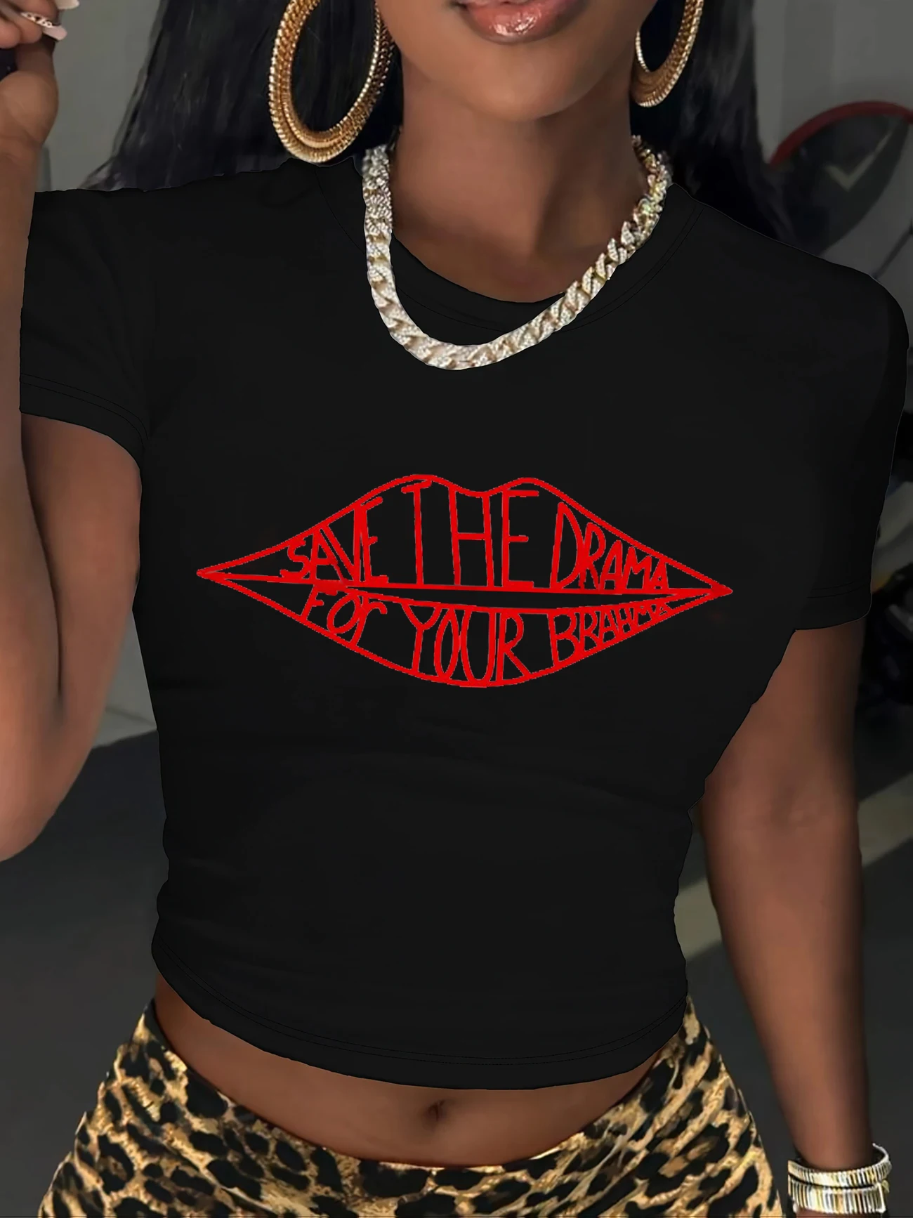 Cropped Friends TV Show Save the Drama for Your Mama Print T-shirt Y2K Short Sleeve Crop Top Spring Summer Women's Clothing
