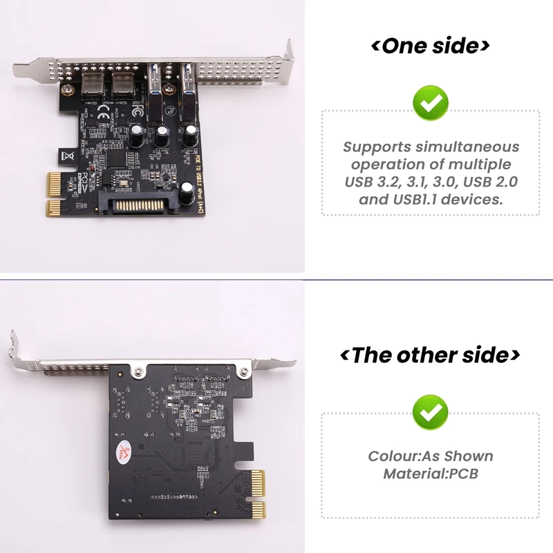 PCI Expansion Card 4-Ports (Type-C+A) USB 3.2 Expansion Card 5Gbps High Speed Hub Driver-Free for Desktop Computer-DTB3