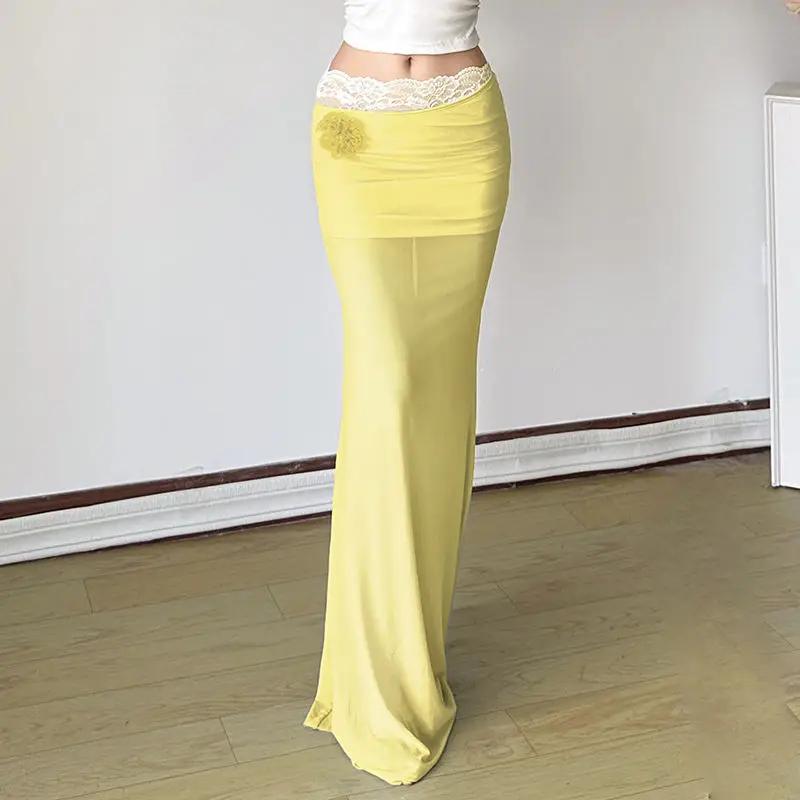 Skirt Women's Resort Style Pure Desire Three-dimensional Flower Mesh Lace Splicing Hip Cover Slim Seaside Beach Long Skirt