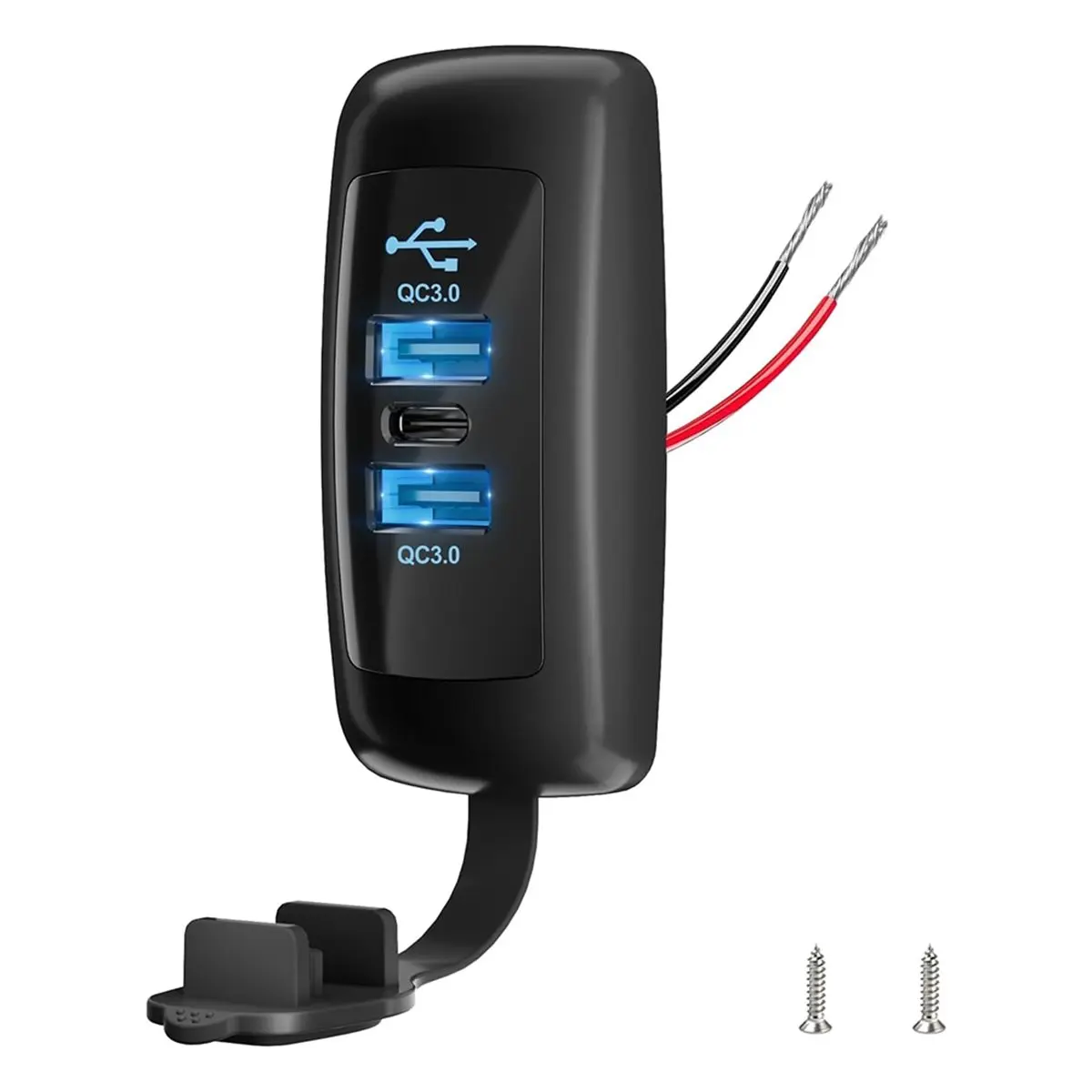 N86R New 72W 12V USB Outlet 3-Ports Dual QC3.0 & PD Type-C Fast Charging Port Car Socket for Car Truck Marine Motorcycle Bus