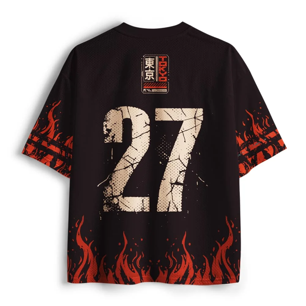 Steampunk Mechanical Cat Monster V-neck Mesh Jersey Retro Japanese Giant Cat Destruction City Print Short Sleeved Jersey