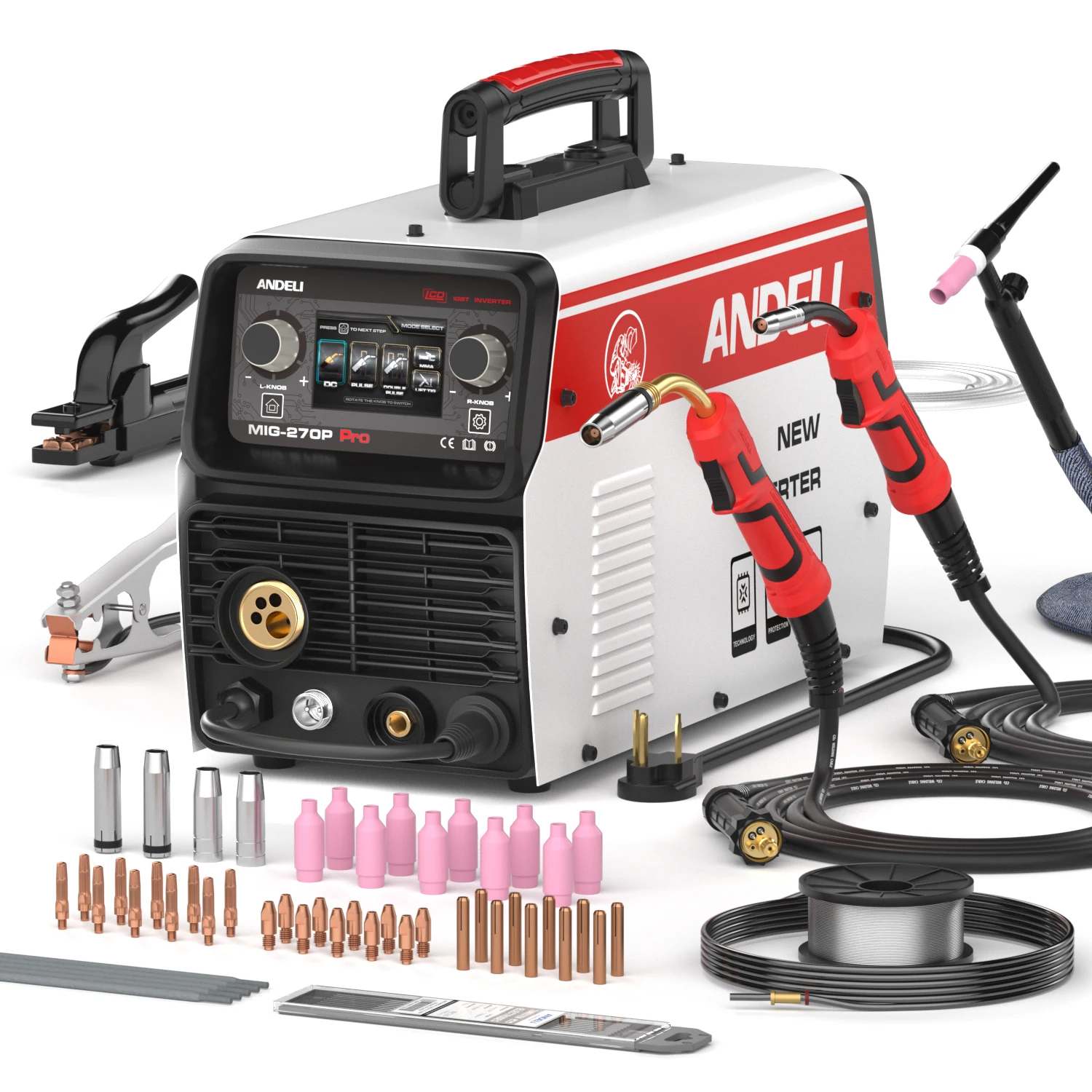 ANDELI 220V MIG Welding Machine LCD Screen Double Pulse MIG Lift TIG MMA Spool Gun Aluminum Welding DC Semi-automatic MIG Welder